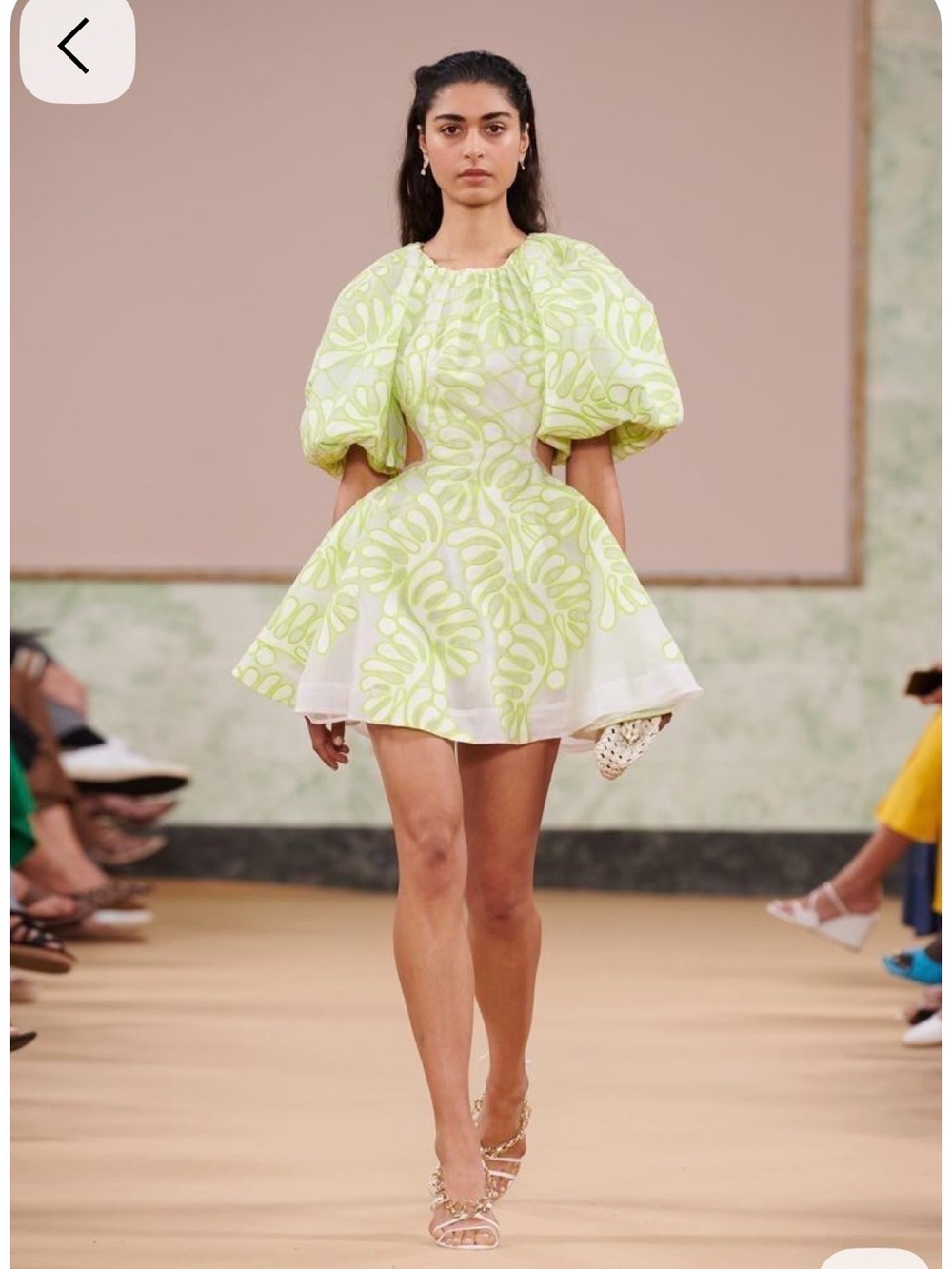 Aje White Dress with Neon Yellow Embroidery and Puff Sleeves - Picture 4 of 6